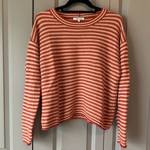 Madewell red-orange and white Sea Grove pullover sweater. Size medium.